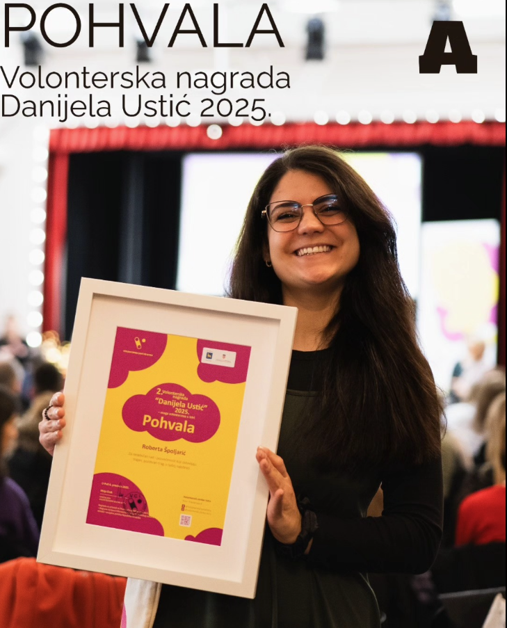 Volonterka Roberta Špoljarić dobila specijalno priznanje, pohvalu u sklopu Volonterske nagrade Danijele Ustić